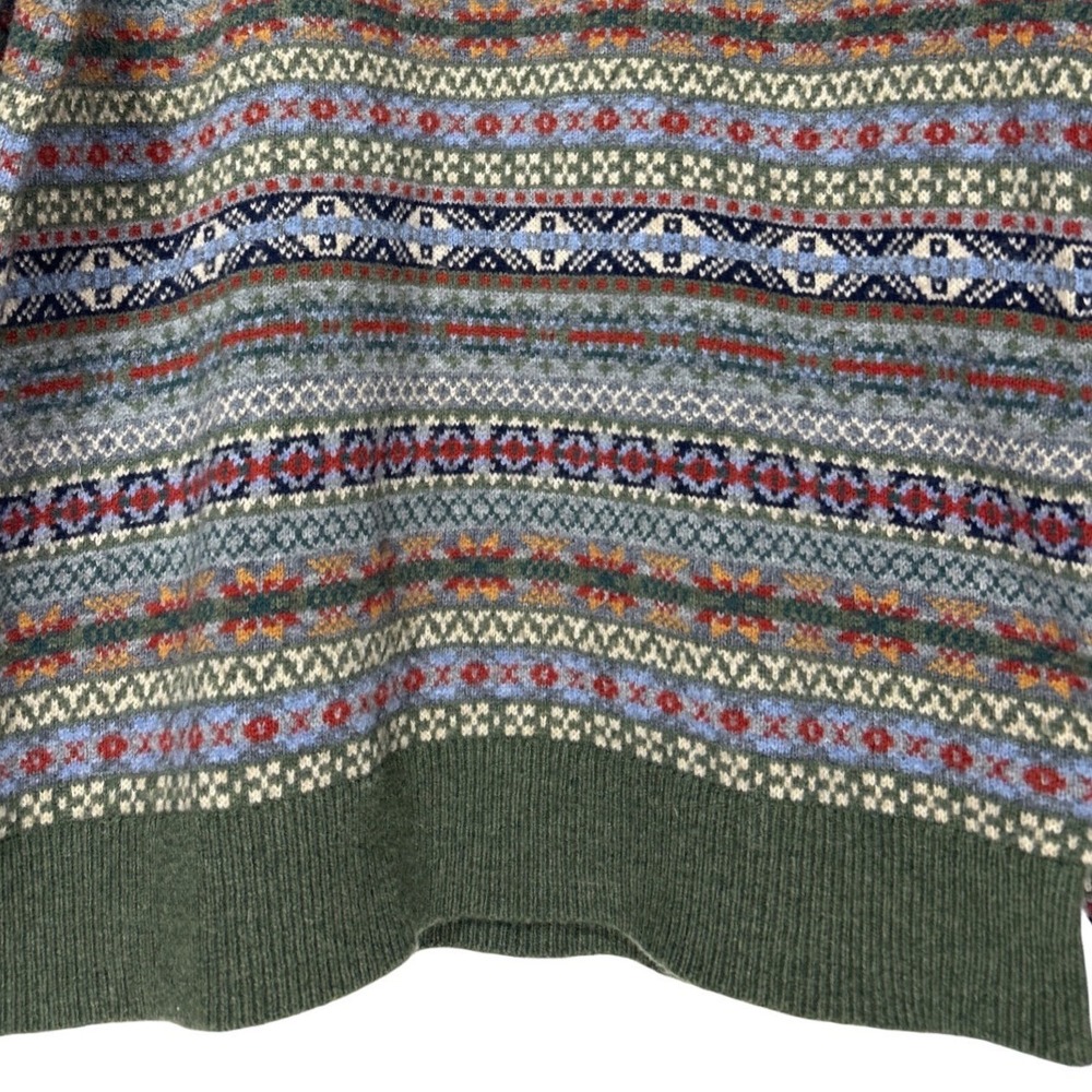 J.Crew Lambs Wool Blend Fair Isle Crewneck Sweater Green Blue Red Men's Size M - Picture 7 of 11